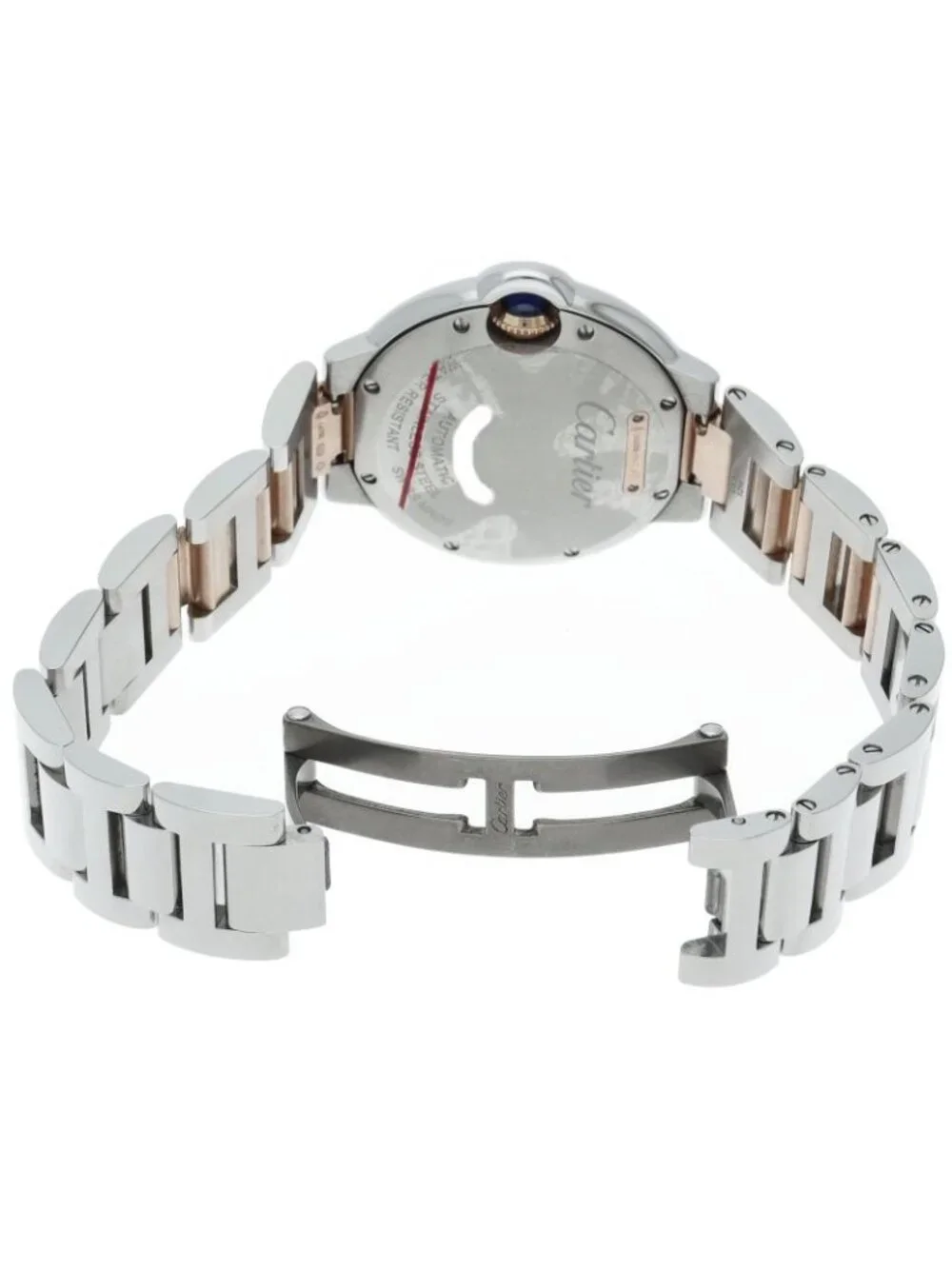 Cartier Ballon Blue Watch 33 Diamond Box 18k Pink Gold SS Silver